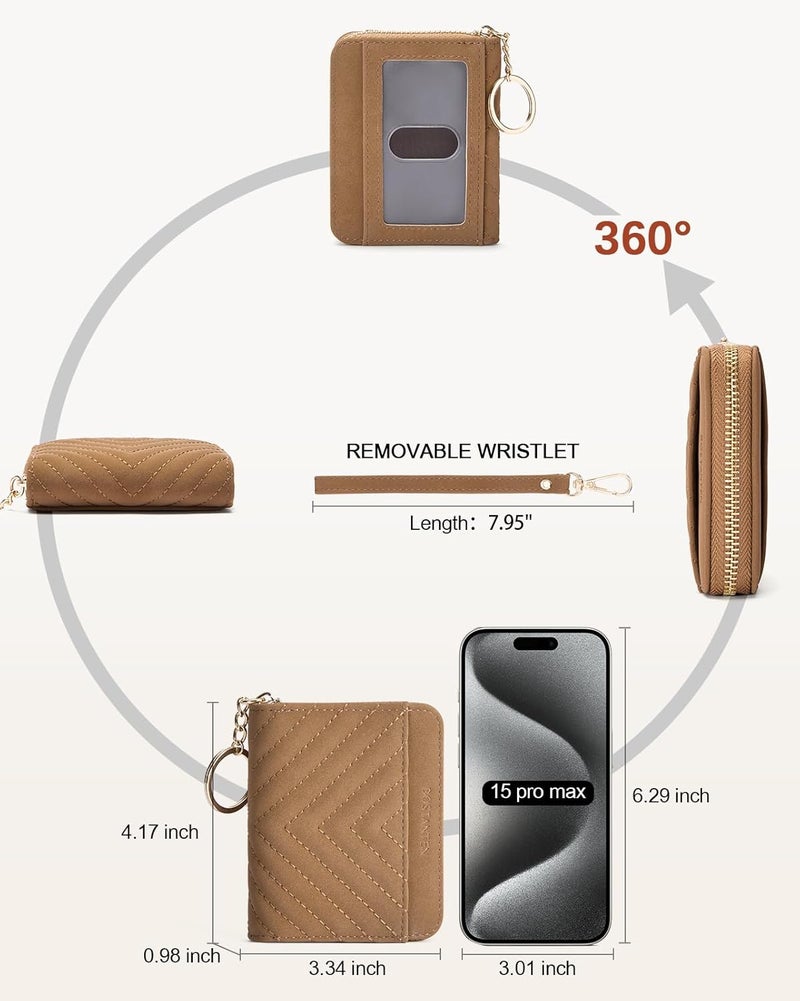 Bostanten Credit Card Holder Wallet RFID Blocking Leather Small Wallet for Women Zipper Keychain Wallet with Wristlet Suede Brown - Image 4